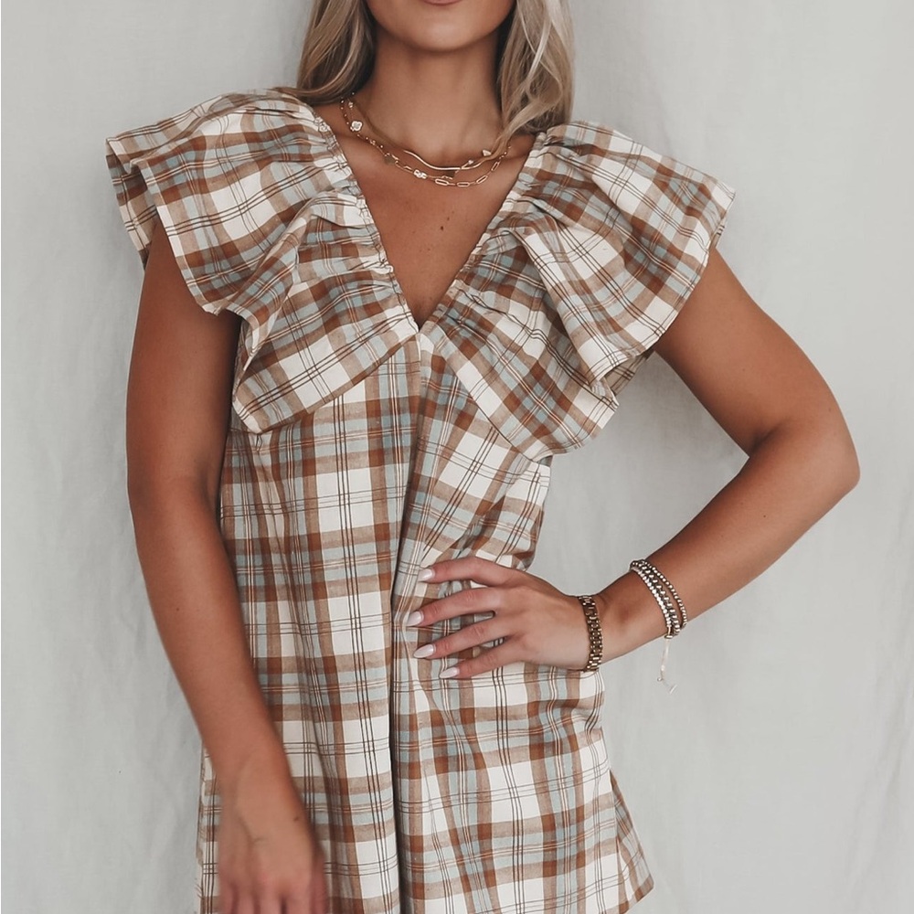 Elegant Plaid Ruffle Mini Dress